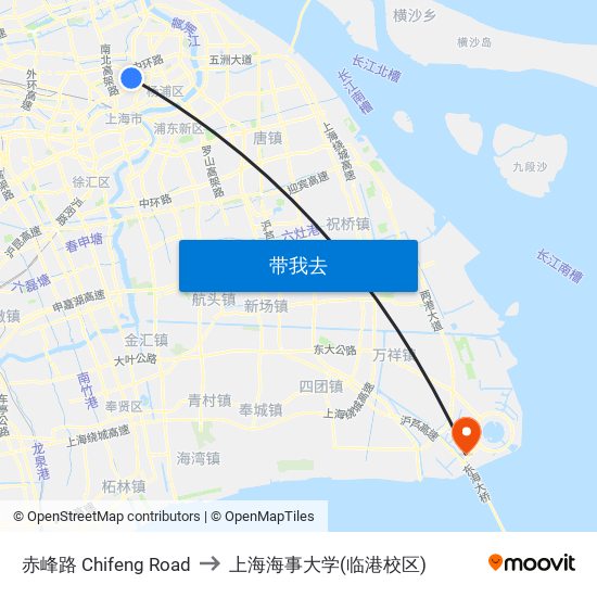 赤峰路 Chifeng Road to 上海海事大学(临港校区) map