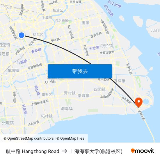航中路 Hangzhong Road to 上海海事大学(临港校区) map