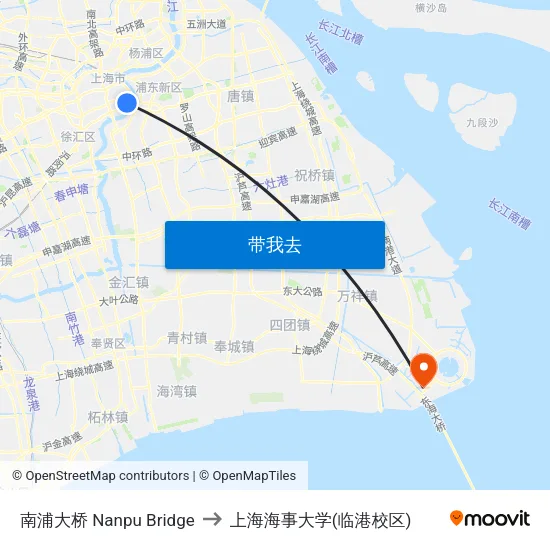 南浦大桥 Nanpu Bridge to 上海海事大学(临港校区) map