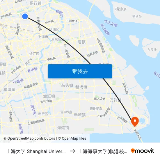 上海大学 Shanghai University to 上海海事大学(临港校区) map