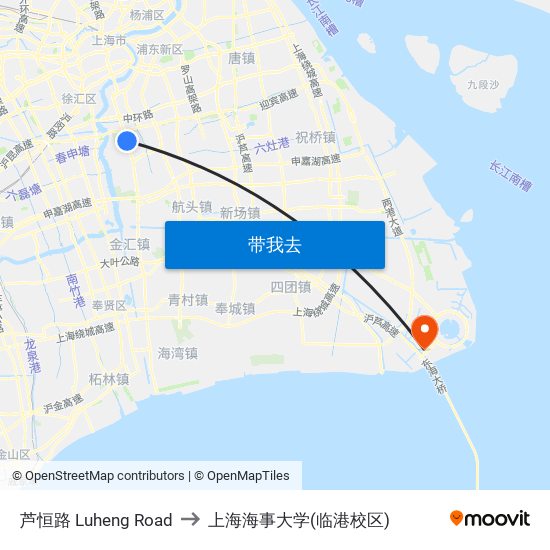 芦恒路 Luheng Road to 上海海事大学(临港校区) map