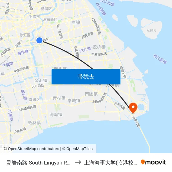 灵岩南路 South Lingyan Road to 上海海事大学(临港校区) map