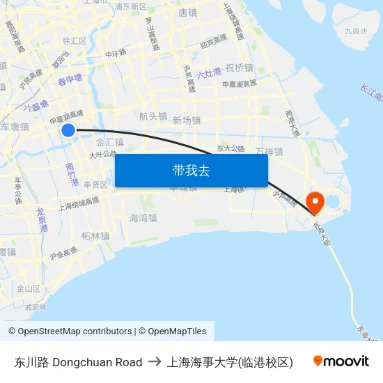 东川路 Dongchuan Road to 上海海事大学(临港校区) map