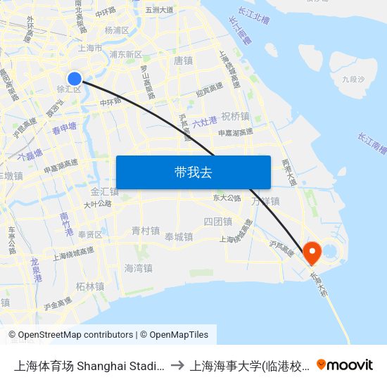 上海体育场 Shanghai Stadium to 上海海事大学(临港校区) map