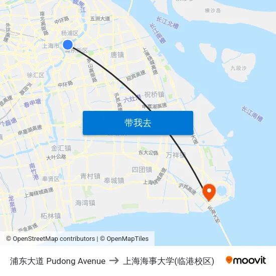 浦东大道 Pudong Avenue to 上海海事大学(临港校区) map