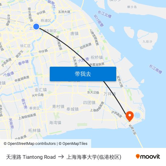 天潼路 Tiantong Road to 上海海事大学(临港校区) map