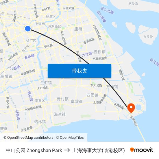 中山公园 Zhongshan Park to 上海海事大学(临港校区) map