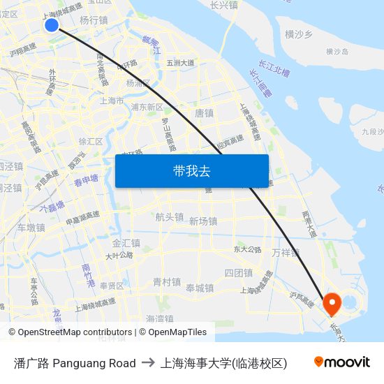 潘广路 Panguang Road to 上海海事大学(临港校区) map
