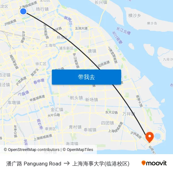 潘广路 Panguang Road to 上海海事大学(临港校区) map