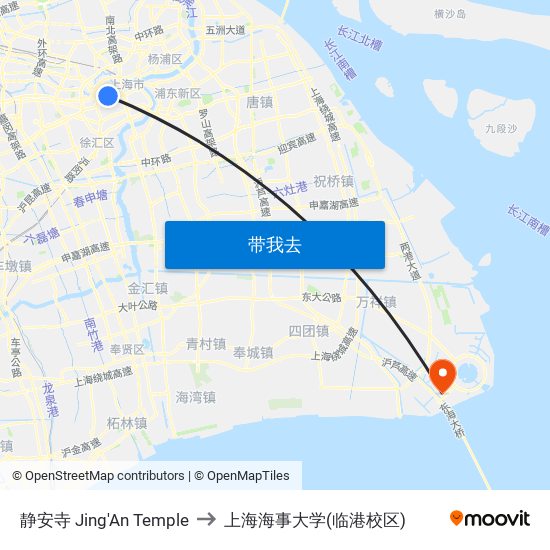 静安寺 Jing'An Temple to 上海海事大学(临港校区) map