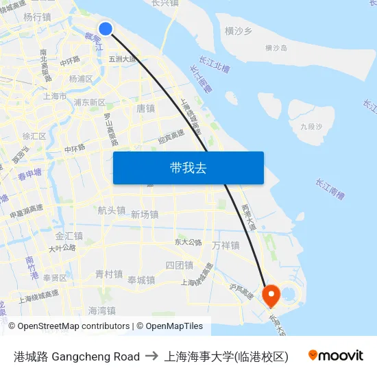 港城路 Gangcheng Road to 上海海事大学(临港校区) map