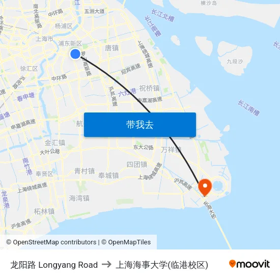 龙阳路 Longyang Road to 上海海事大学(临港校区) map