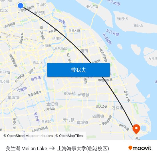 美兰湖 Meilan Lake to 上海海事大学(临港校区) map