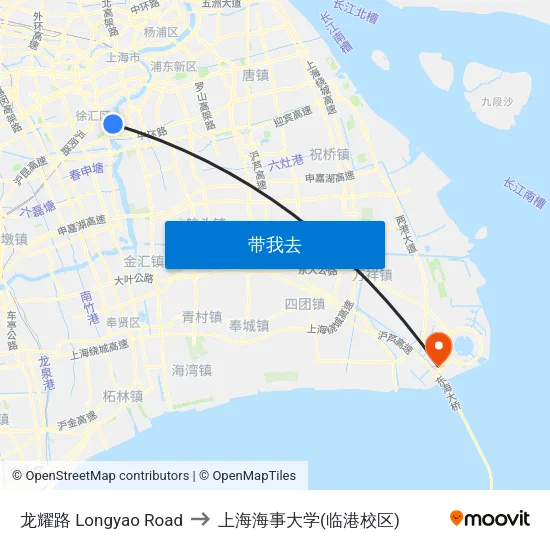龙耀路 Longyao Road to 上海海事大学(临港校区) map