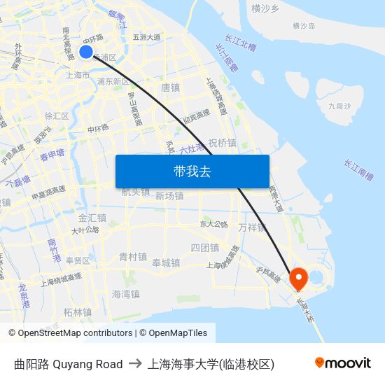 曲阳路 Quyang Road to 上海海事大学(临港校区) map