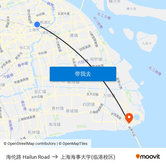 海伦路 Hailun Road to 上海海事大学(临港校区) map