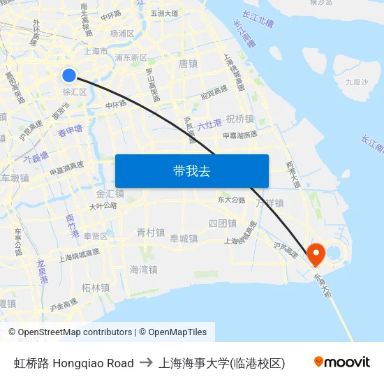虹桥路 Hongqiao Road to 上海海事大学(临港校区) map