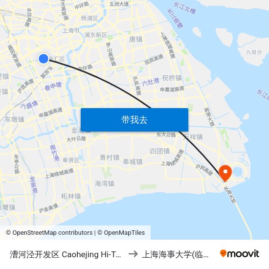 漕河泾开发区 Caohejing Hi-Tech Park to 上海海事大学(临港校区) map