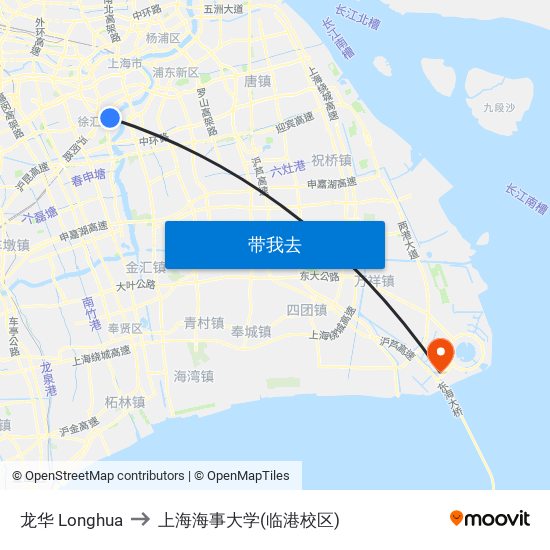 龙华 Longhua to 上海海事大学(临港校区) map