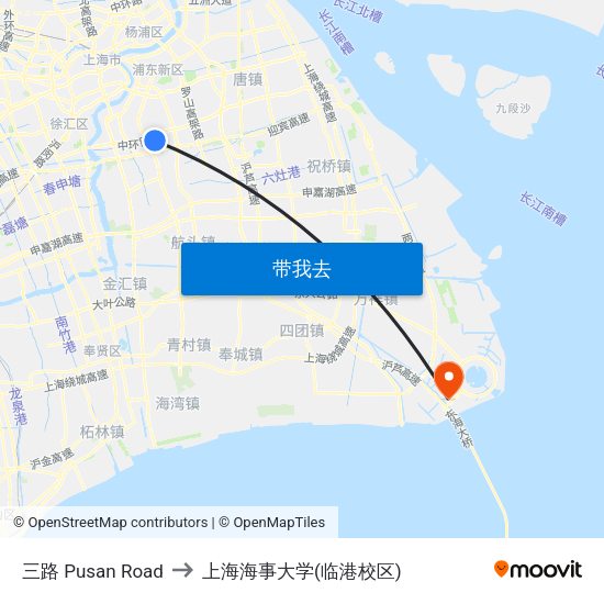 三路 Pusan Road to 上海海事大学(临港校区) map
