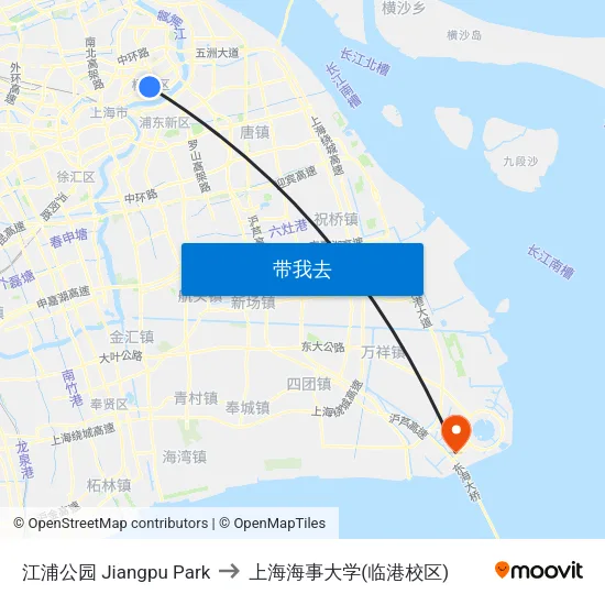江浦公园 Jiangpu Park to 上海海事大学(临港校区) map