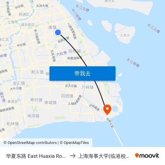 华夏东路 East Huaxia Road to 上海海事大学(临港校区) map