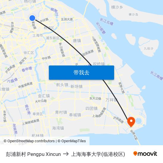 彭浦新村 Pengpu Xincun to 上海海事大学(临港校区) map