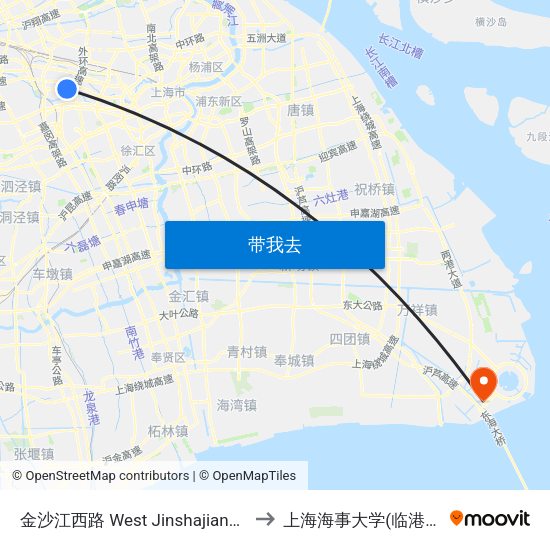 金沙江西路 West Jinshajiang Road to 上海海事大学(临港校区) map