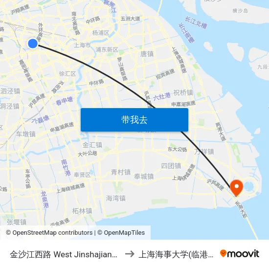 金沙江西路 West Jinshajiang Road to 上海海事大学(临港校区) map