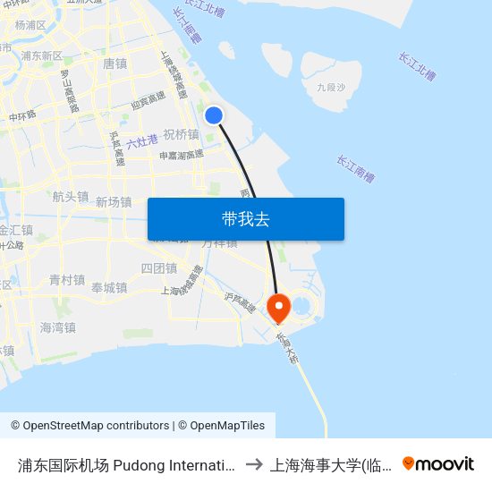 浦东国际机场 Pudong International Airport to 上海海事大学(临港校区) map