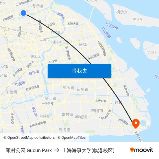 顾村公园 Gucun Park to 上海海事大学(临港校区) map