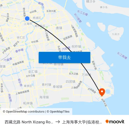 西藏北路 North Xizang Road to 上海海事大学(临港校区) map