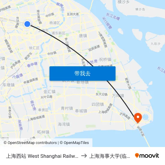 上海西站 West Shanghai Railway Station to 上海海事大学(临港校区) map