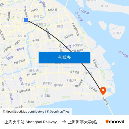 上海火车站 Shanghai Railway Station to 上海海事大学(临港校区) map