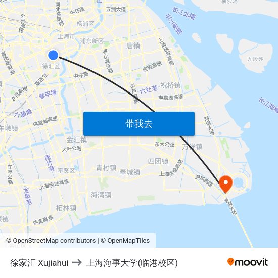 徐家汇 Xujiahui to 上海海事大学(临港校区) map