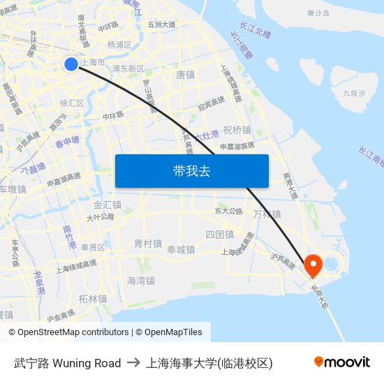 武宁路 Wuning Road to 上海海事大学(临港校区) map