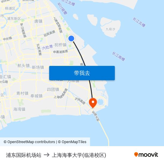 浦东国际机场站 to 上海海事大学(临港校区) map