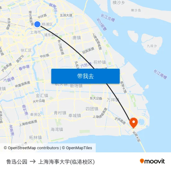 鲁迅公园 to 上海海事大学(临港校区) map