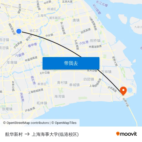 航华新村 to 上海海事大学(临港校区) map