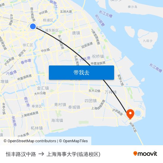恒丰路汉中路 to 上海海事大学(临港校区) map