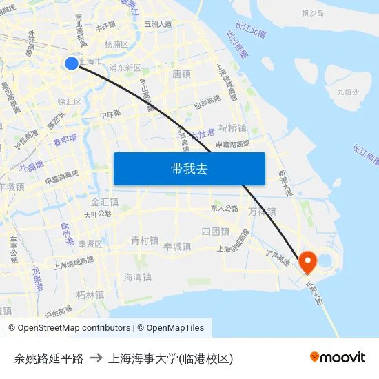 余姚路延平路 to 上海海事大学(临港校区) map