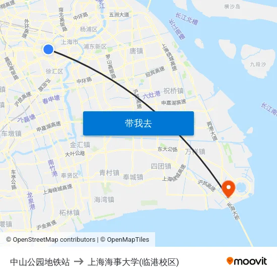 中山公园地铁站 to 上海海事大学(临港校区) map