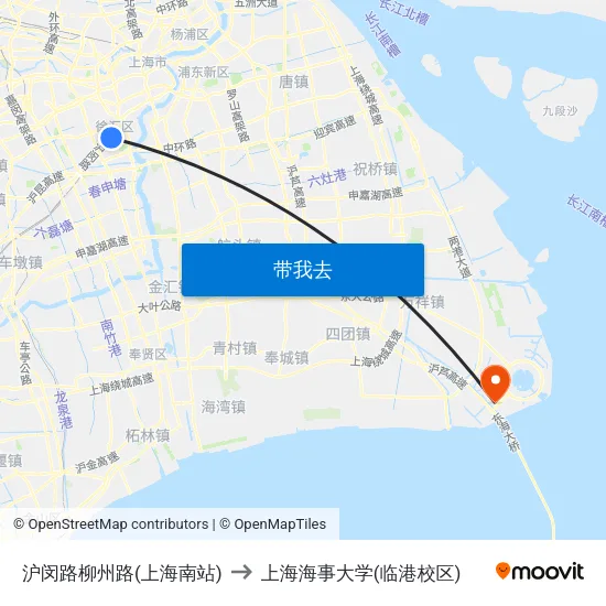 沪闵路柳州路(上海南站) to 上海海事大学(临港校区) map