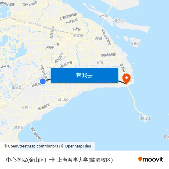 中心医院(金山区) to 上海海事大学(临港校区) map