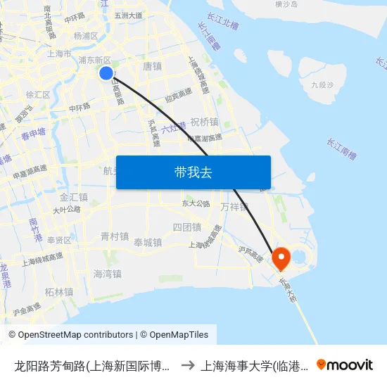 龙阳路芳甸路(上海新国际博览中心) to 上海海事大学(临港校区) map