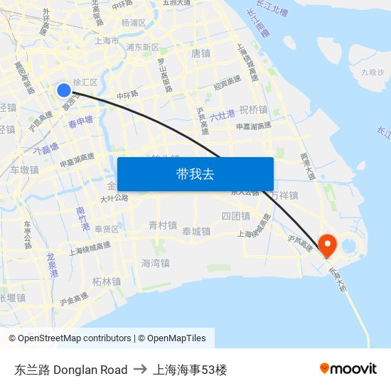 东兰路 Donglan Road to 上海海事53楼 map