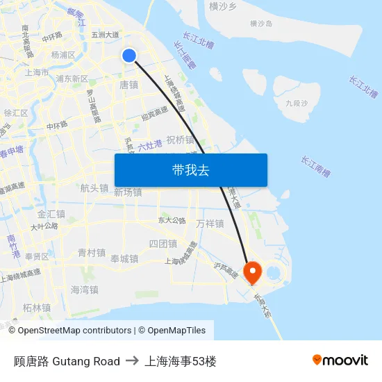 顾唐路 Gutang Road to 上海海事53楼 map