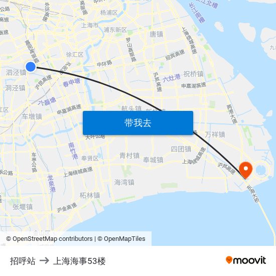 招呼站 to 上海海事53楼 map