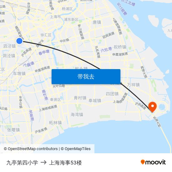 九亭第四小学 to 上海海事53楼 map