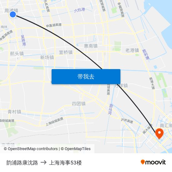 韵浦路康沈路 to 上海海事53楼 map